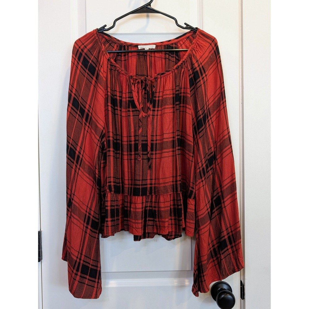 Copper Key Plaid Burnt Orange Bell Sleeve Top